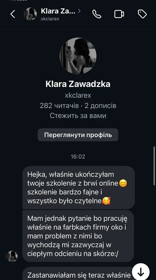 Opinia kursantki 4 — wiadomość z Instagrama