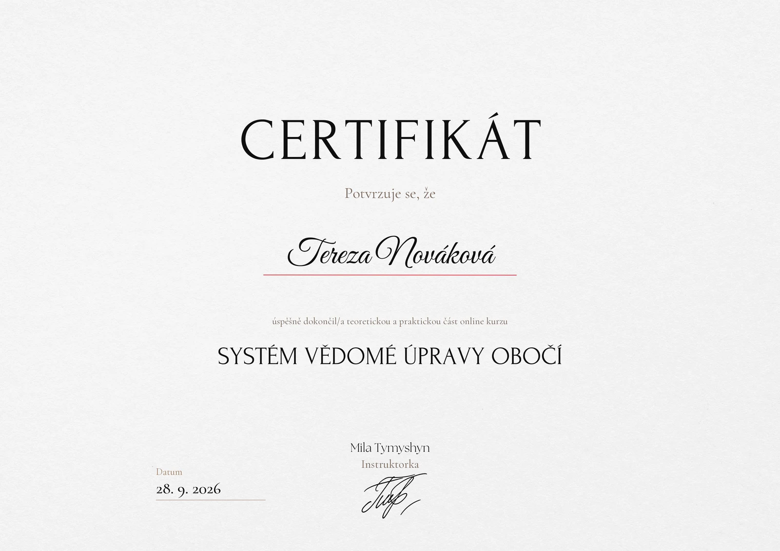 Certifikát o absolvování na tvé jméno
