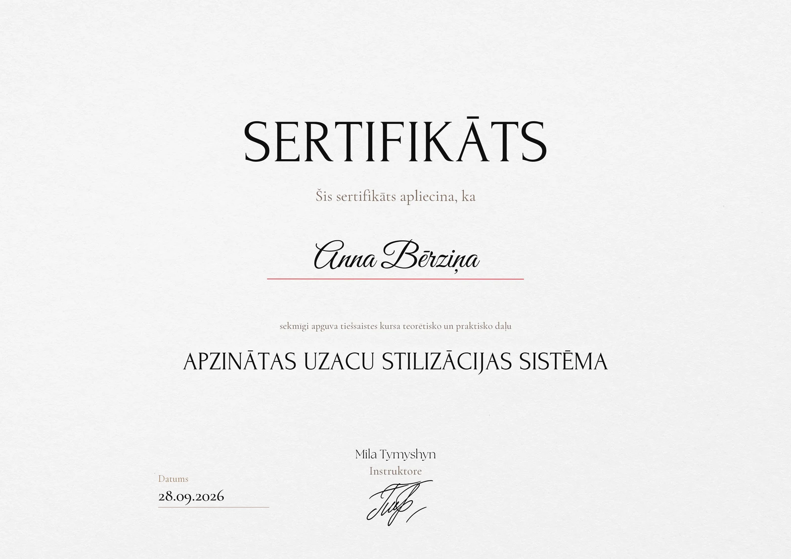 Kursa beigšanas sertifikāts ar tavu vārdu