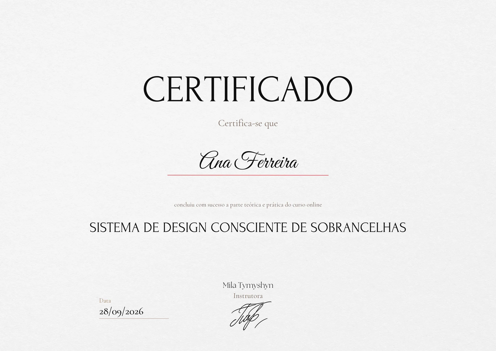 Certificado de conclusão com o teu nome